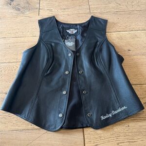 Harley-Davidson Black‎ Leather Button Front Vest Women’s Sz XL NWT